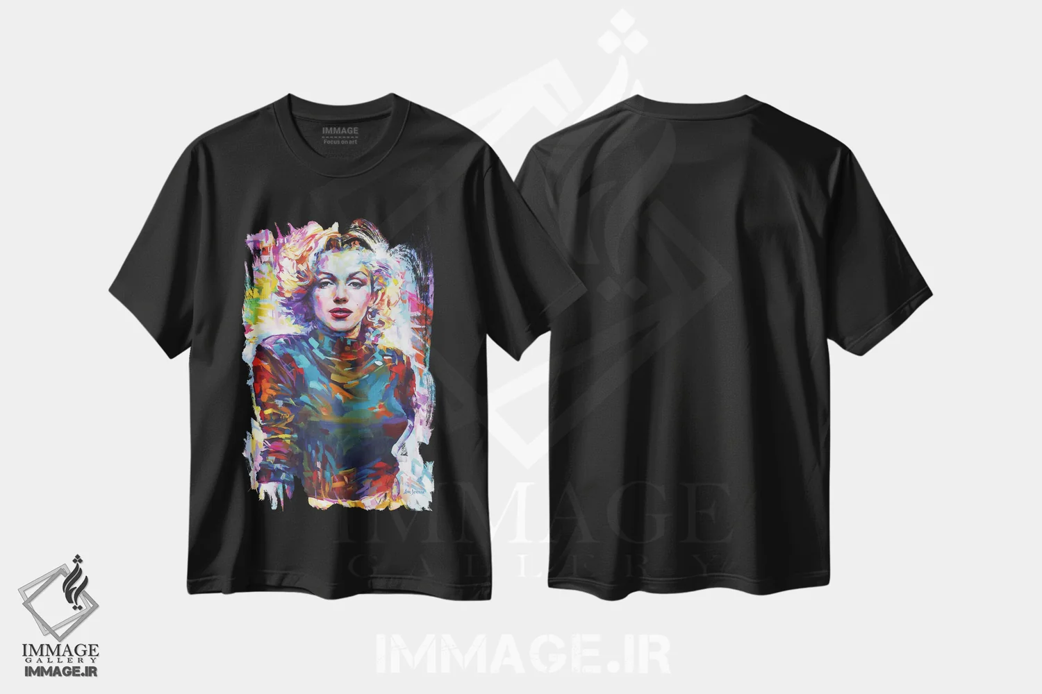 تیشرت مشکی طرح دار مرلین مونرو ۶، هنر فاخر معاصر اثر لئون دوونیس | immage.ir