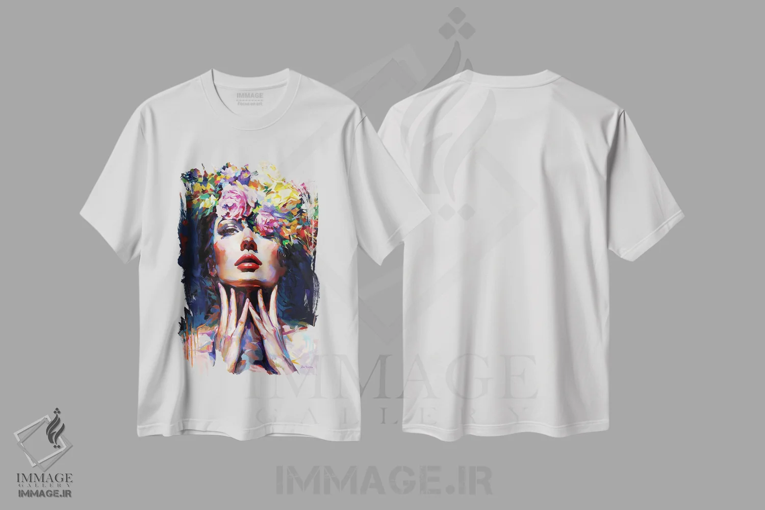تیشرت سفید طرح دار راز در شکوفه، هنر فاخر معاصر اثر لئون دوونیس | immage.ir