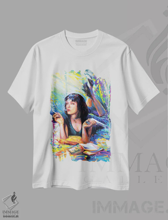 تیشرت سفید طرح دار داستان عامه پسند ۲، هنر فاخر معاصر اثر لئون دوونیس | فروشگاه ایماژ