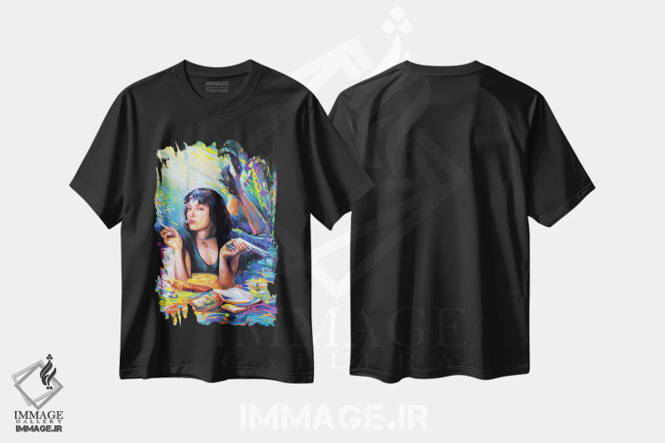 تیشرت مشکی طرح دار داستان عامه پسند ۲، هنر فاخر معاصر اثر لئون دوونیس | immage.ir
