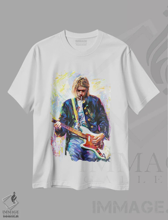 تیشرت سفید طرح دار کرت کوبین ۳، هنر فاخر معاصر اثر لئون دوونیس | immage.ir