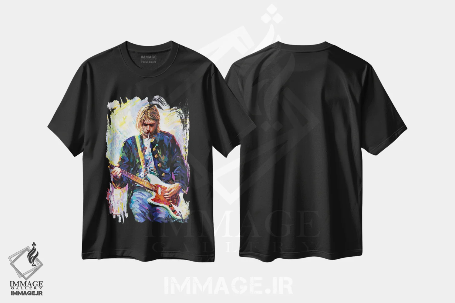 تیشرت مشکی طرح دار کرت کوبین ۳، هنر فاخر معاصر اثر لئون دوونیس | فروشگاه ایماژ