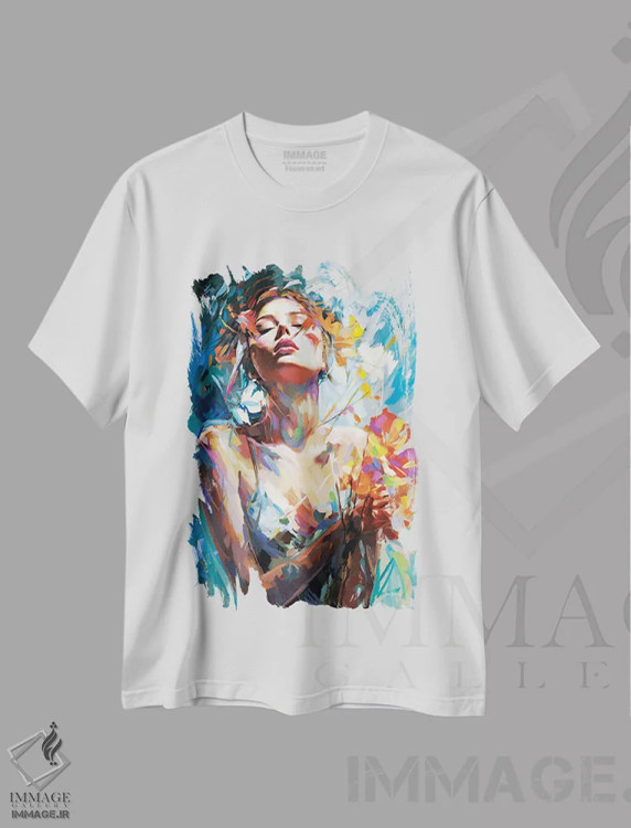 تیشرت سفید طرح دار هر نفسی که می کشم نجواگر نام توست، هنر فاخر معاصر اثر لئون دوونیس | immage.ir