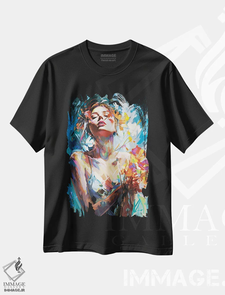 تیشرت مشکی طرح دار هر نفسی که می کشم نجواگر نام توست، هنر فاخر معاصر اثر لئون دوونیس | فروشگاه ایماژ