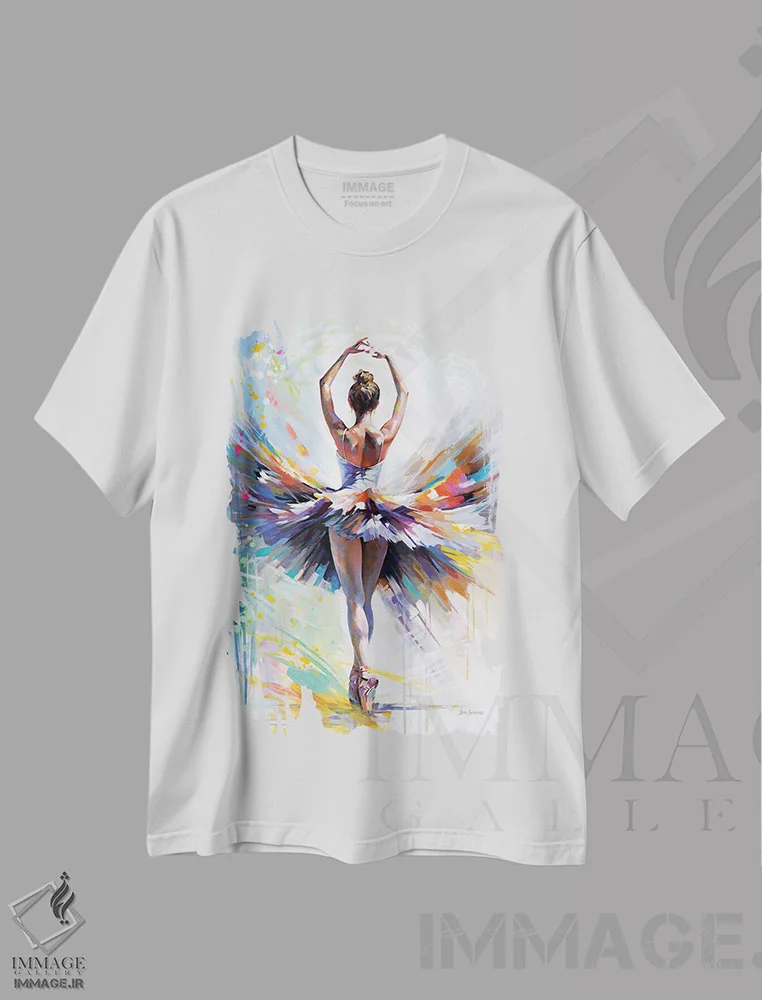 تیشرت سفید طرح دار مقدمه ای بر شور و اشتیاق بالرینا، هنر فاخر معاصر اثر لئون دوونیس | immage.ir