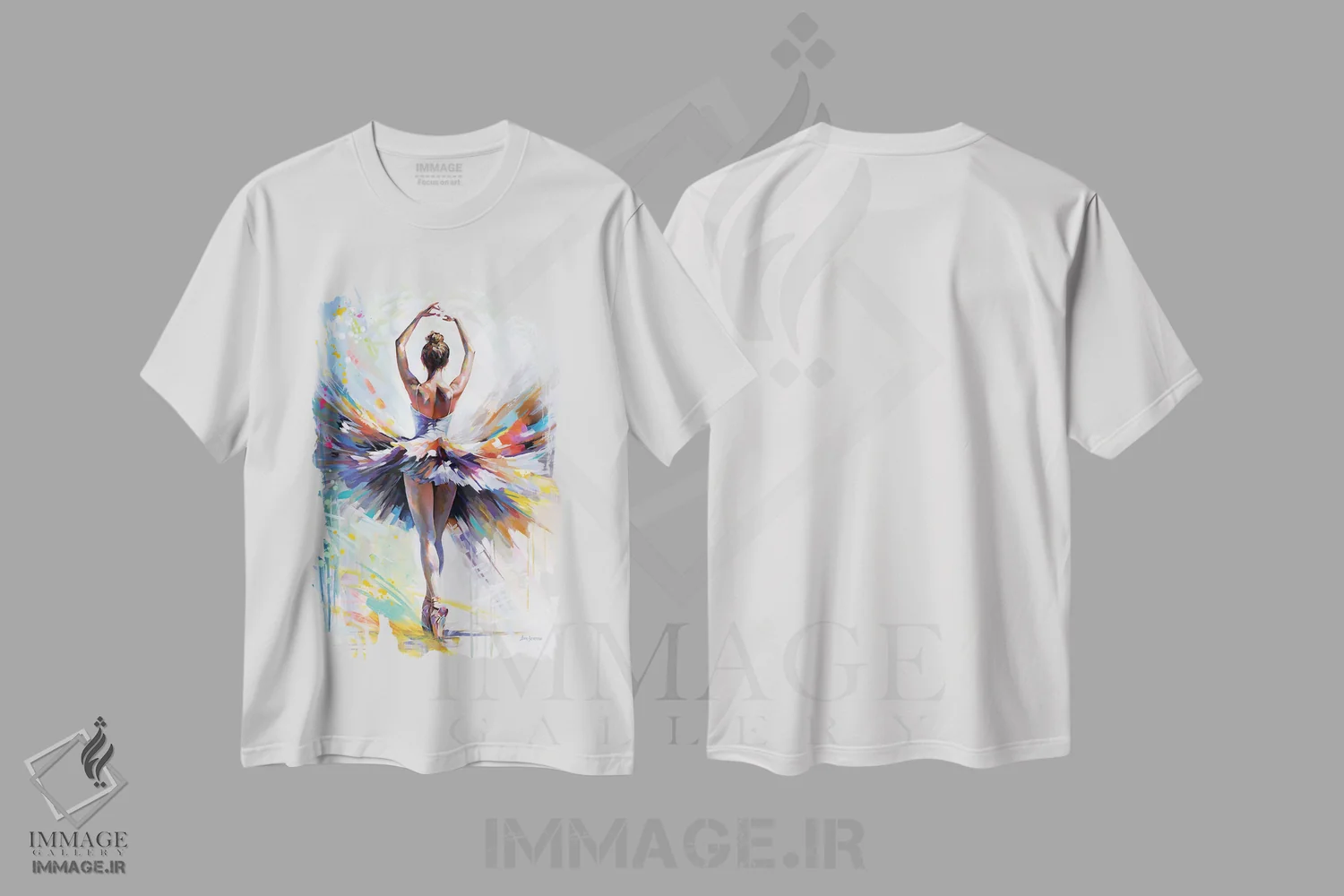 تیشرت سفید طرح دار مقدمه ای بر شور و اشتیاق بالرینا، هنر فاخر معاصر اثر لئون دوونیس | immage.ir