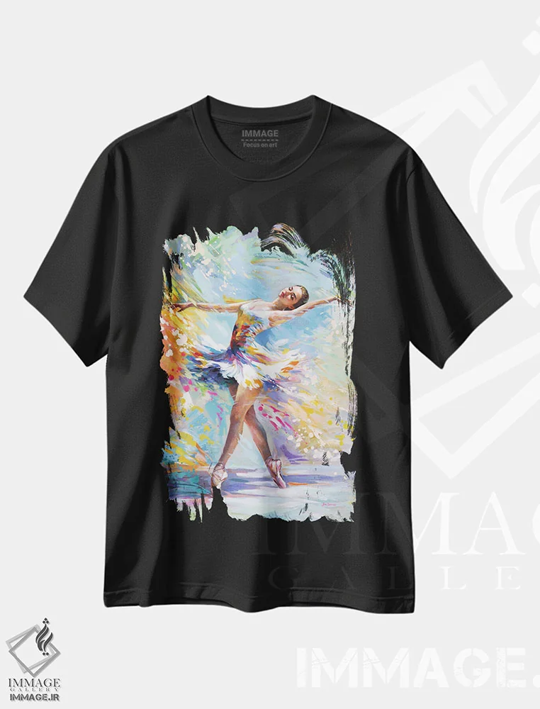 تیشرت مشکی طرح دار بالرینای رنگارنگ، دکور معاصر اثر لئون دوونیس | immage.ir