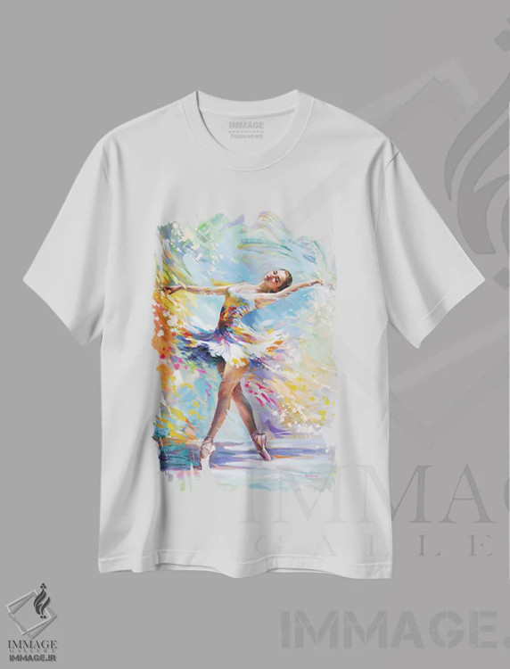 تیشرت سفید طرح دار بالرینای رنگارنگ، دکور معاصر اثر لئون دوونیس | فروشگاه ایماژ