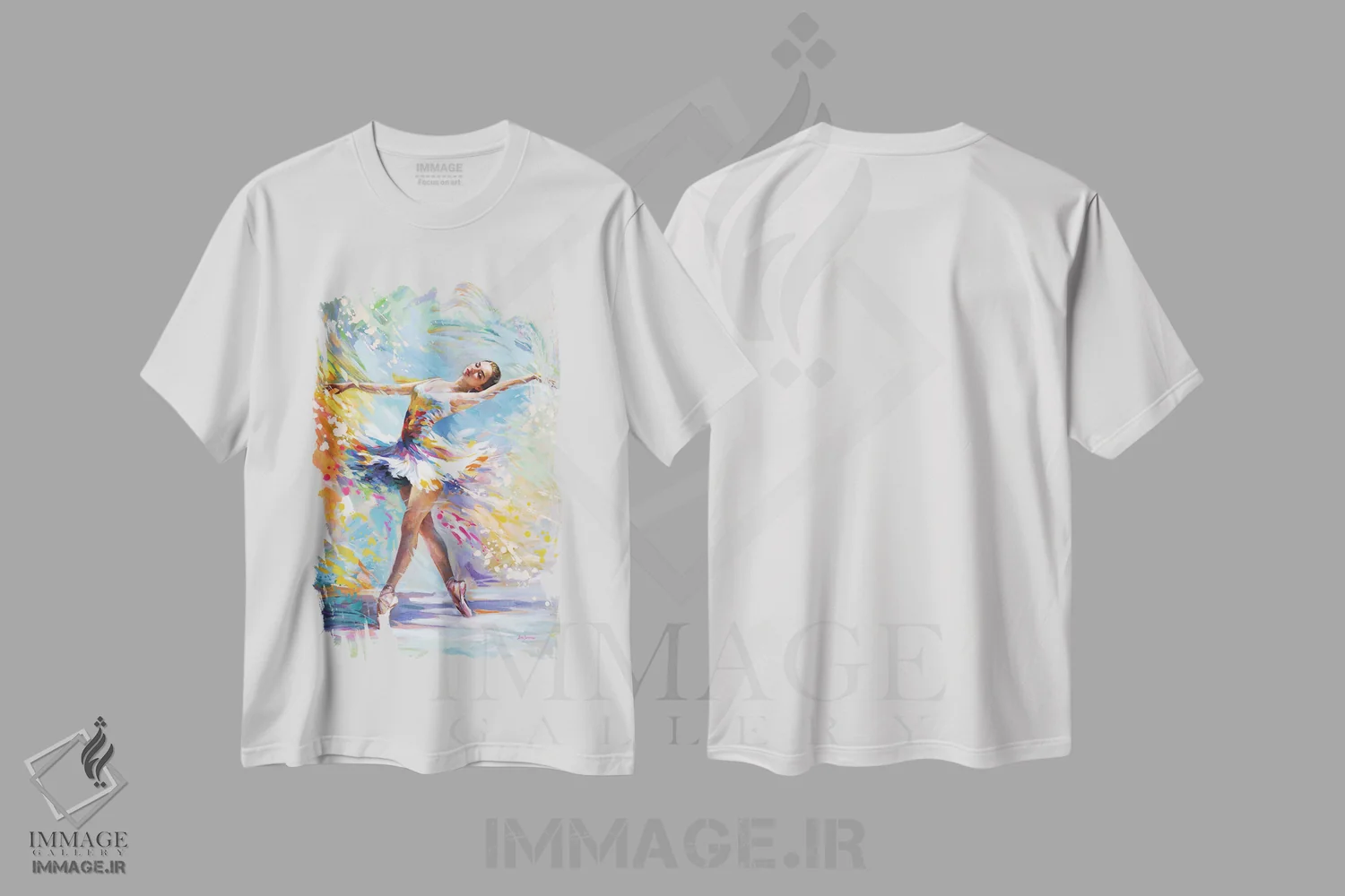 تیشرت سفید طرح دار بالرینای رنگارنگ، دکور معاصر اثر لئون دوونیس | فروشگاه ایماژ