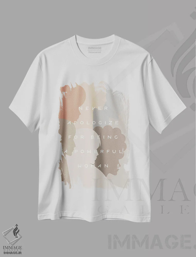 تیشرت سفید طرح دار قدرت دختران، هرگز عذرخواهی نکن، هنر آمریکایی آفریقایی تبار اثر دومینیک واری | فروشگاه ایماژ