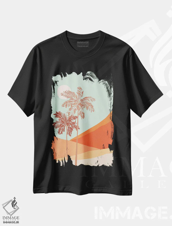 تیشرت مشکی طرح دار دو نخل، آبستره اثر دومینیک واری | immage.ir