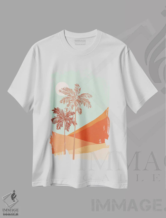 تیشرت سفید طرح دار دو نخل، آبستره اثر دومینیک واری | فروشگاه ایماژ