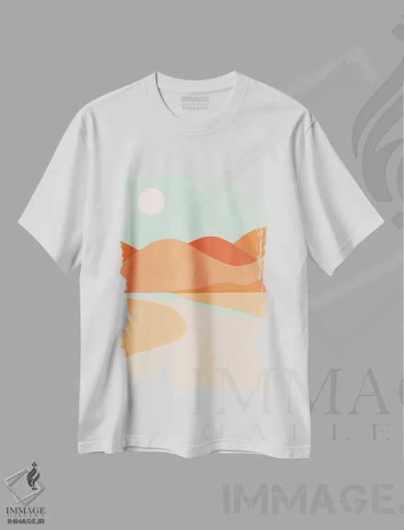 تیشرت سفید طرح دار کاکتوس غروب، آبستره اثر دومینیک واری | immage.ir