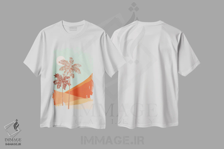 تیشرت سفید طرح دار دو نخل، آبستره اثر دومینیک واری | فروشگاه ایماژ