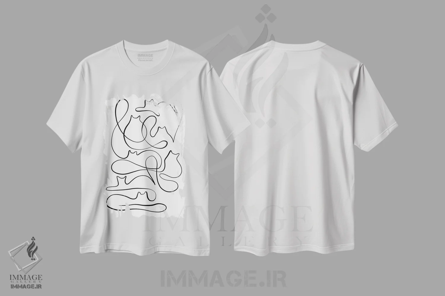 تیشرت سفید طرح دار خط نگاری سیلوئت گربه، هنر تزئینی سیاه و سفید اثر دومینیک واری | immage.ir
