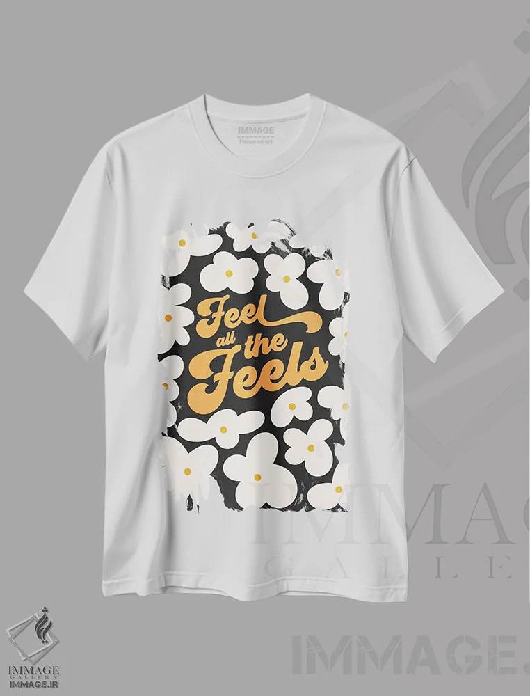 تیشرت سفید طرح دار تمام احساسات را حس کن، تزئینی اثر دومینیک واری | فروشگاه ایماژ