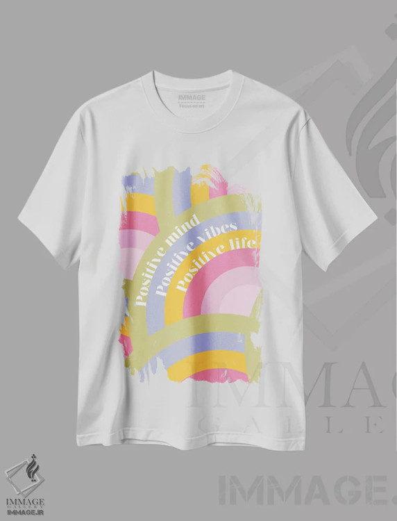 تیشرت سفید طرح دار رنگین کمان های مثبت، آبستره اثر دومینیک واری | فروشگاه ایماژ