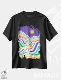 تیشرت مشکی طرح دار موج های رنگین کمانی ۵، آبستره اثر دومینیک واری | فروشگاه ایماژ