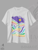 تیشرت سفید طرح دار موج های رنگین کمانی ۵، آبستره اثر دومینیک واری | immage.ir