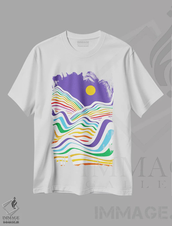 تیشرت سفید طرح دار موج های رنگین کمانی ۵، آبستره اثر دومینیک واری | immage.ir