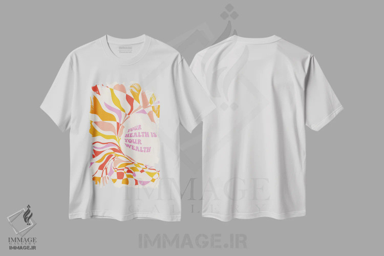 تیشرت سفید طرح دار سلامتی تو ثروت توست، آبستره اثر دومینیک واری | فروشگاه ایماژ
