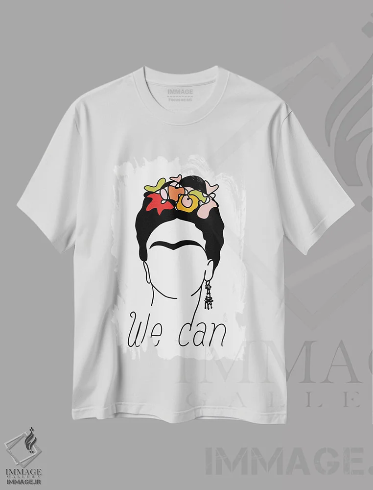 تیشرت سفید طرح دار فریدا، ما می توانیم، هنر دیجیتال اثر دومینیک واری | immage.ir