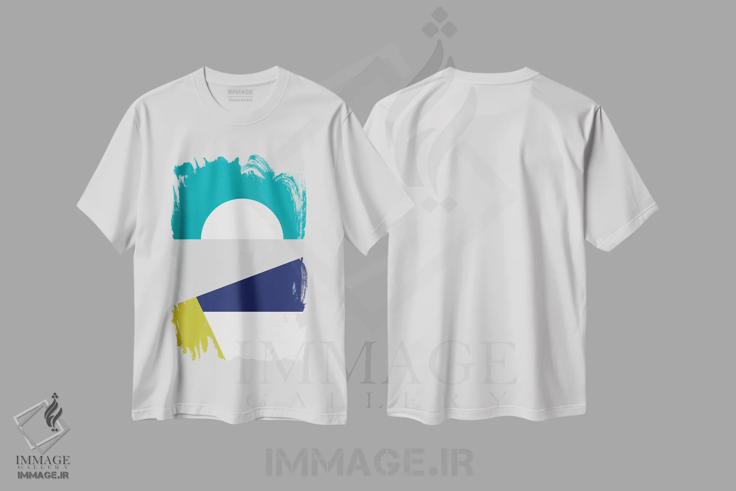 تیشرت سفید طرح دار هندسهٔ آبی مدرن میان قرن، آبستره اثر دومینیک واری | immage.ir