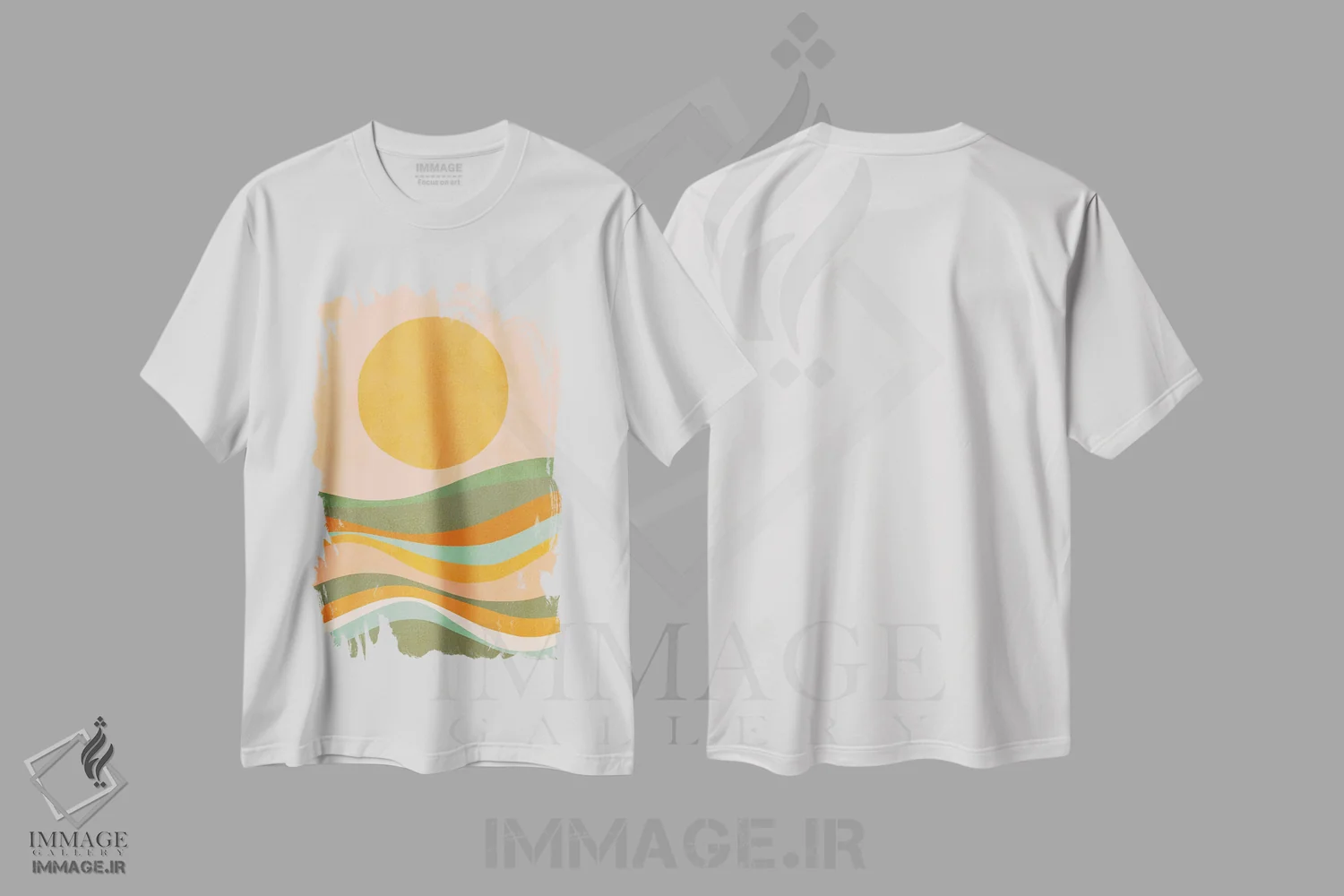 تیشرت سفید طرح دار منظرهٔ موج های رنگین کمانی، آبستره اثر دومینیک واری | immage.ir