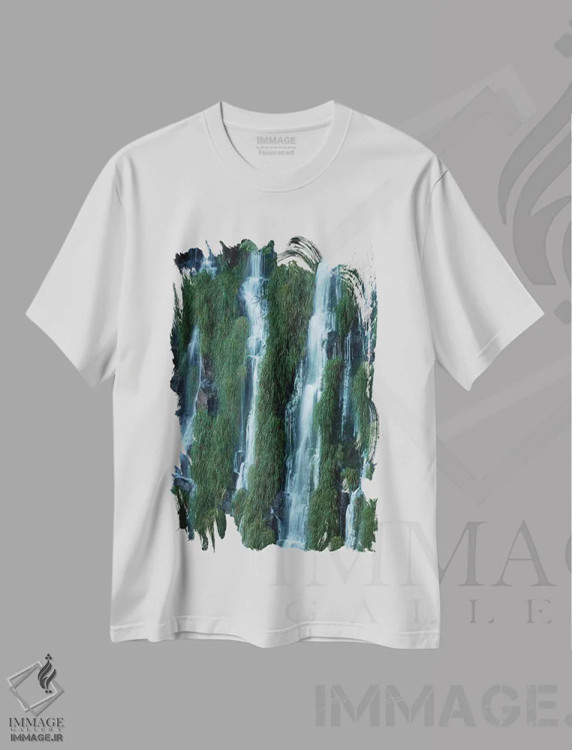 تیشرت سفید طرح دار آبشار ایگواسو، آرژانتین اثر دیوید وال | فروشگاه ایماژ