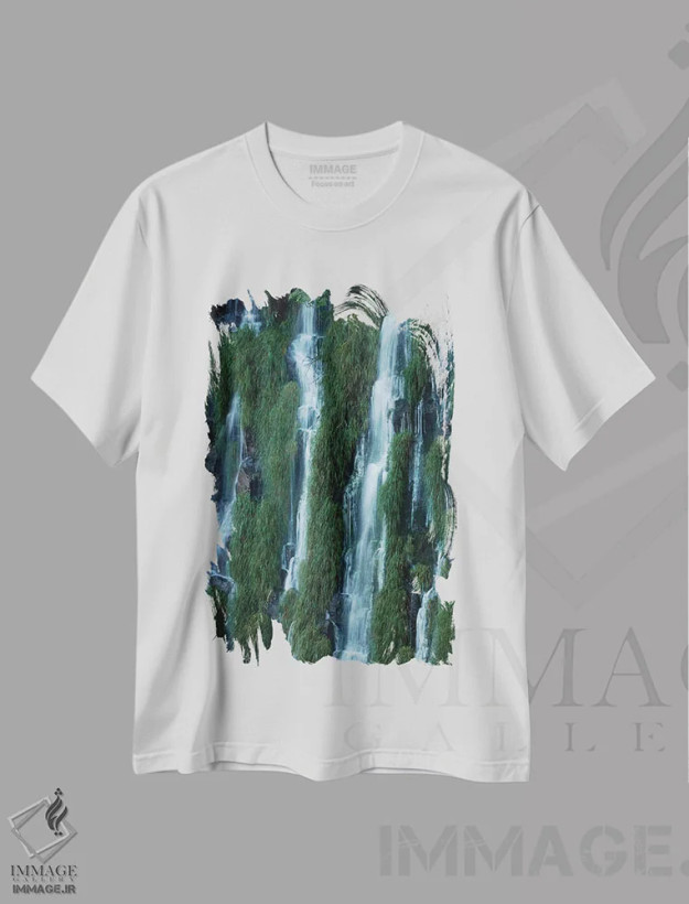 تیشرت سفید طرح دار آبشار ایگواسو، آرژانتین اثر دیوید وال | فروشگاه ایماژ