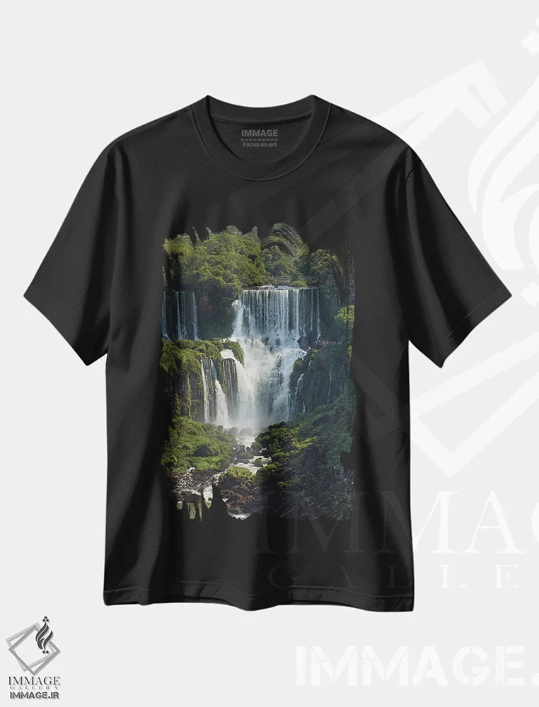 تیشرت مشکی طرح دار آبشار ایگواسو، آرژانتین، نمای سمت برزیل اثر دیوید وال | فروشگاه ایماژ
