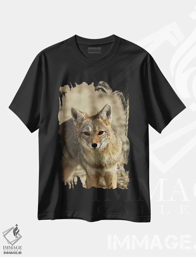 تیشرت مشکی طرح دار روباه خاکستری آمریکای جنوبی، پاتاگونیا، آرژانتین، مدیوم اثر دیوید وال | immage.ir