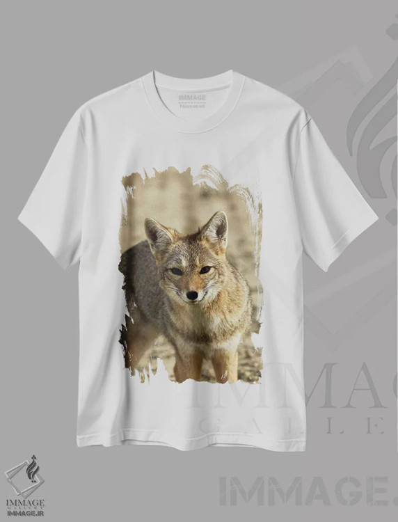 تیشرت سفید طرح دار روباه خاکستری آمریکای جنوبی، پاتاگونیا، آرژانتین، مدیوم اثر دیوید وال | فروشگاه ایماژ
