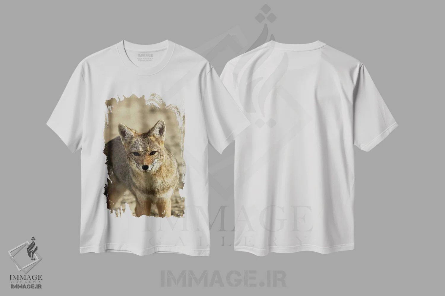 تیشرت سفید طرح دار روباه خاکستری آمریکای جنوبی، پاتاگونیا، آرژانتین، مدیوم اثر دیوید وال | فروشگاه ایماژ