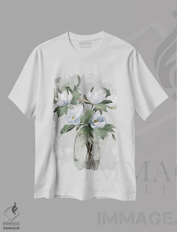تیشرت سفید طرح دار طرح گلدار در رنگ خاکستری، دکور معاصر اثر داگوود پورتفولیو | فروشگاه ایماژ