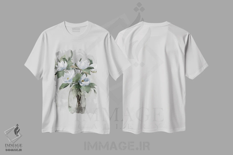 تیشرت سفید طرح دار طرح گلدار در رنگ خاکستری، دکور معاصر اثر داگوود پورتفولیو | فروشگاه ایماژ