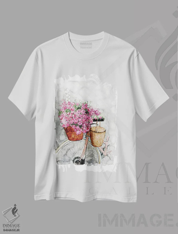 تیشرت سفید طرح دار دوچرخه در بهار، دکور معاصر اثر داگوود پورتفولیو | فروشگاه ایماژ
