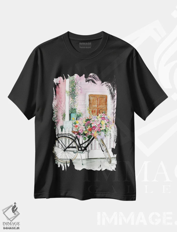 تیشرت مشکی طرح دار دوچرخه سواری بهاری، دکور معاصر اثر داگوود پورتفولیو | فروشگاه ایماژ