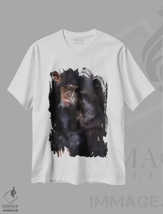 تیشرت سفید طرح دار شامپانزه ها، هنر فاخر معاصر اثر دیوید وولَن | فروشگاه ایماژ