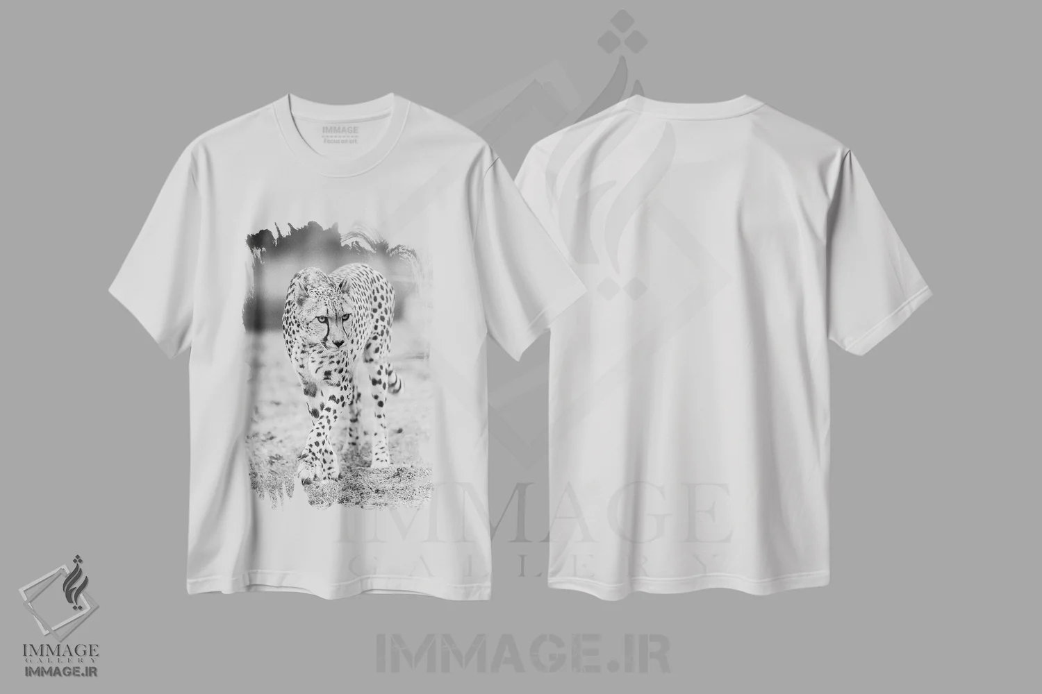 تیشرت سفید طرح دار یوزپلنگ، عکاسی سیاه و سفید اثر دیوید وولَن | immage.ir