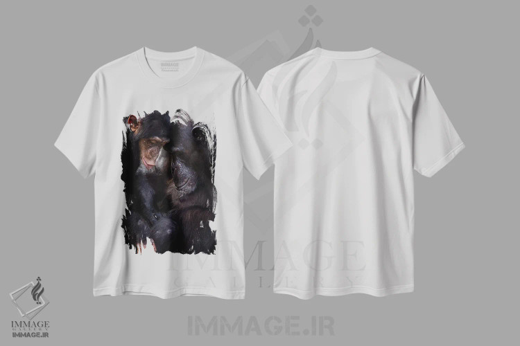 تیشرت سفید طرح دار شامپانزه ها، هنر فاخر معاصر اثر دیوید وولَن | فروشگاه ایماژ