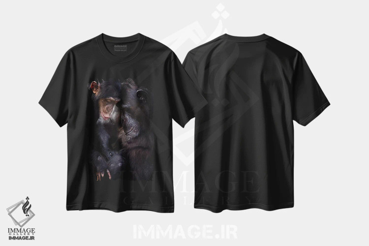 تیشرت مشکی طرح دار شامپانزه ها، هنر فاخر معاصر اثر دیوید وولَن | immage.ir