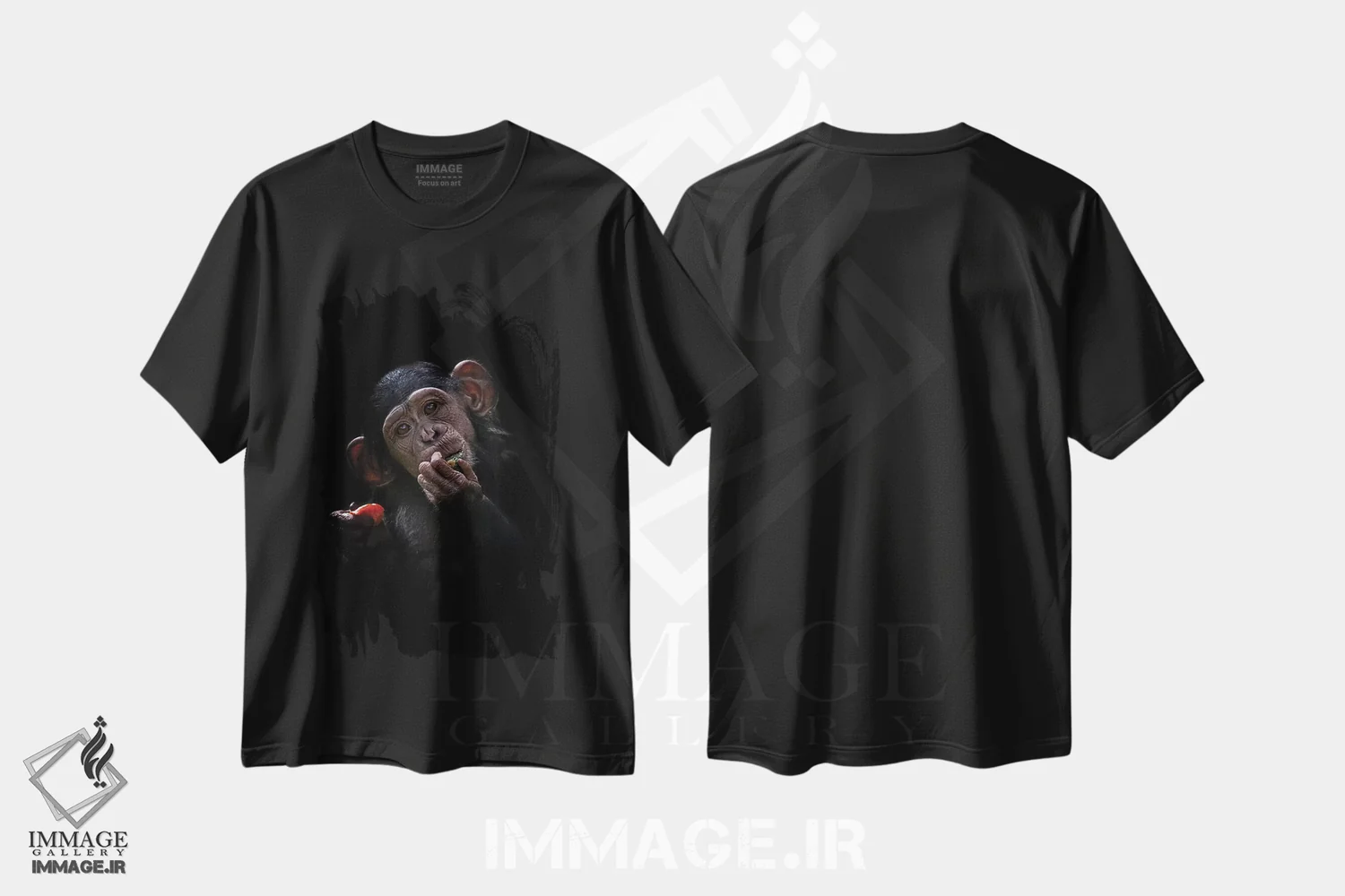 تیشرت مشکی طرح دار شامپانزه بچه، هنر فاخر معاصر اثر دیوید وولَن | immage.ir