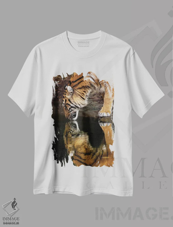 تیشرت سفید طرح دار آینه آینه، هنر فاخر معاصر اثر دیوید وولَن | فروشگاه ایماژ