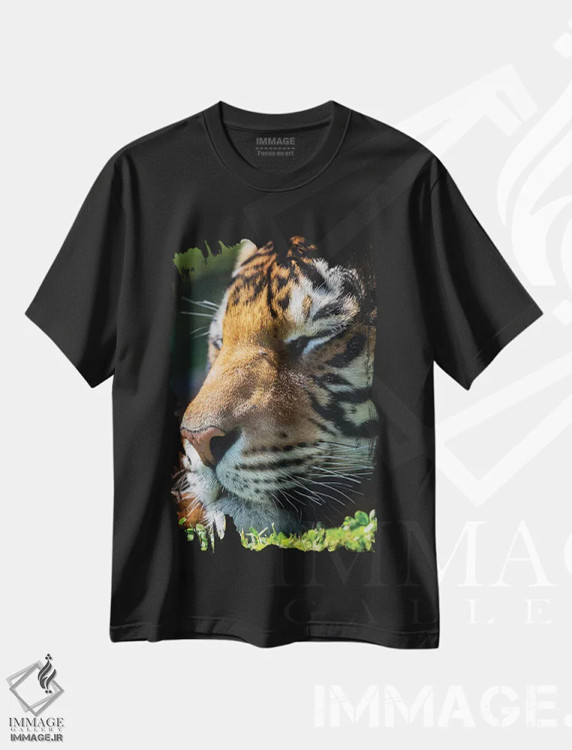 تیشرت مشکی طرح دار ببر بنگال در حال خواب، هنر فاخر معاصر اثر دیوید وولَن | فروشگاه ایماژ
