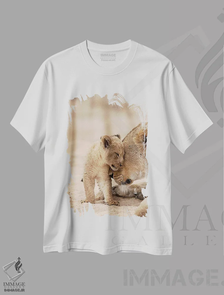تیشرت سفید طرح دار مادر و توله، هنر فاخر معاصر اثر دیوید وولَن | فروشگاه ایماژ
