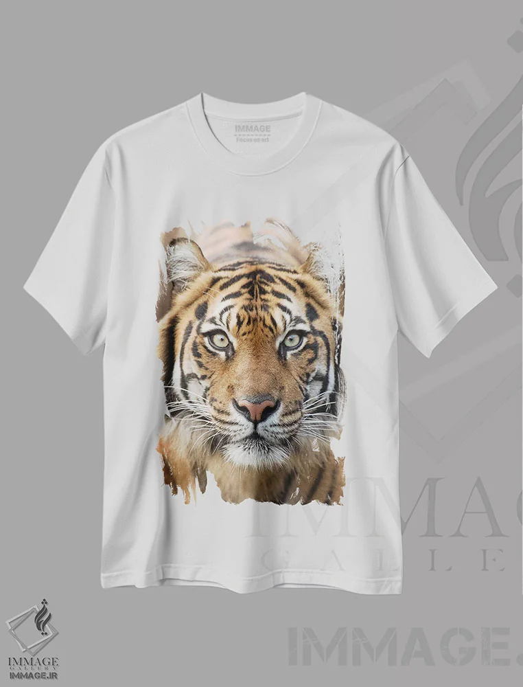 تیشرت سفید طرح دار ببر سوماترایی - ایندرا، هنر فاخر معاصر اثر دیوید وولَن | immage.ir