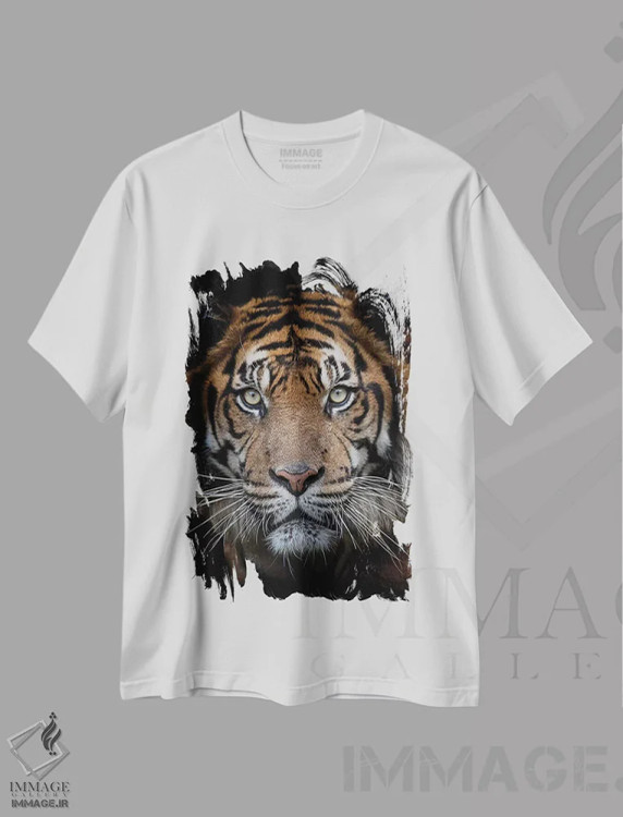 تیشرت سفید طرح دار ببر سوماترایی، هنر فاخر معاصر اثر دیوید وولَن | فروشگاه ایماژ