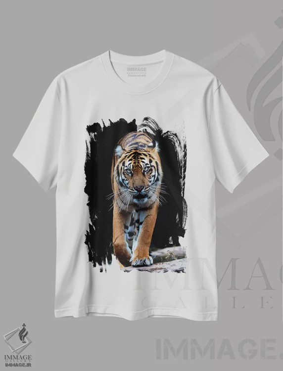 تیشرت سفید طرح دار سبیل ها به رنگی، هنر فاخر معاصر اثر دیوید وولَن | فروشگاه ایماژ