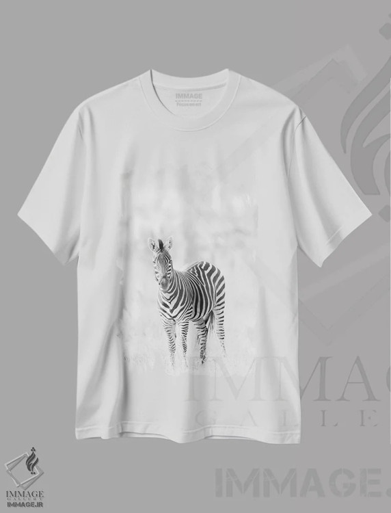 تیشرت سفید طرح دار گورخر، عکاسی سیاه و سفید اثر دیوید وولَن | فروشگاه ایماژ